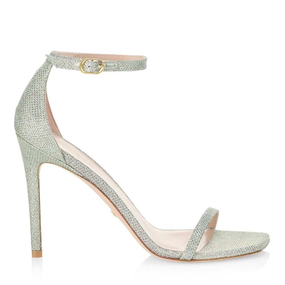 Silver High Heel Sandals with Ankle Strap